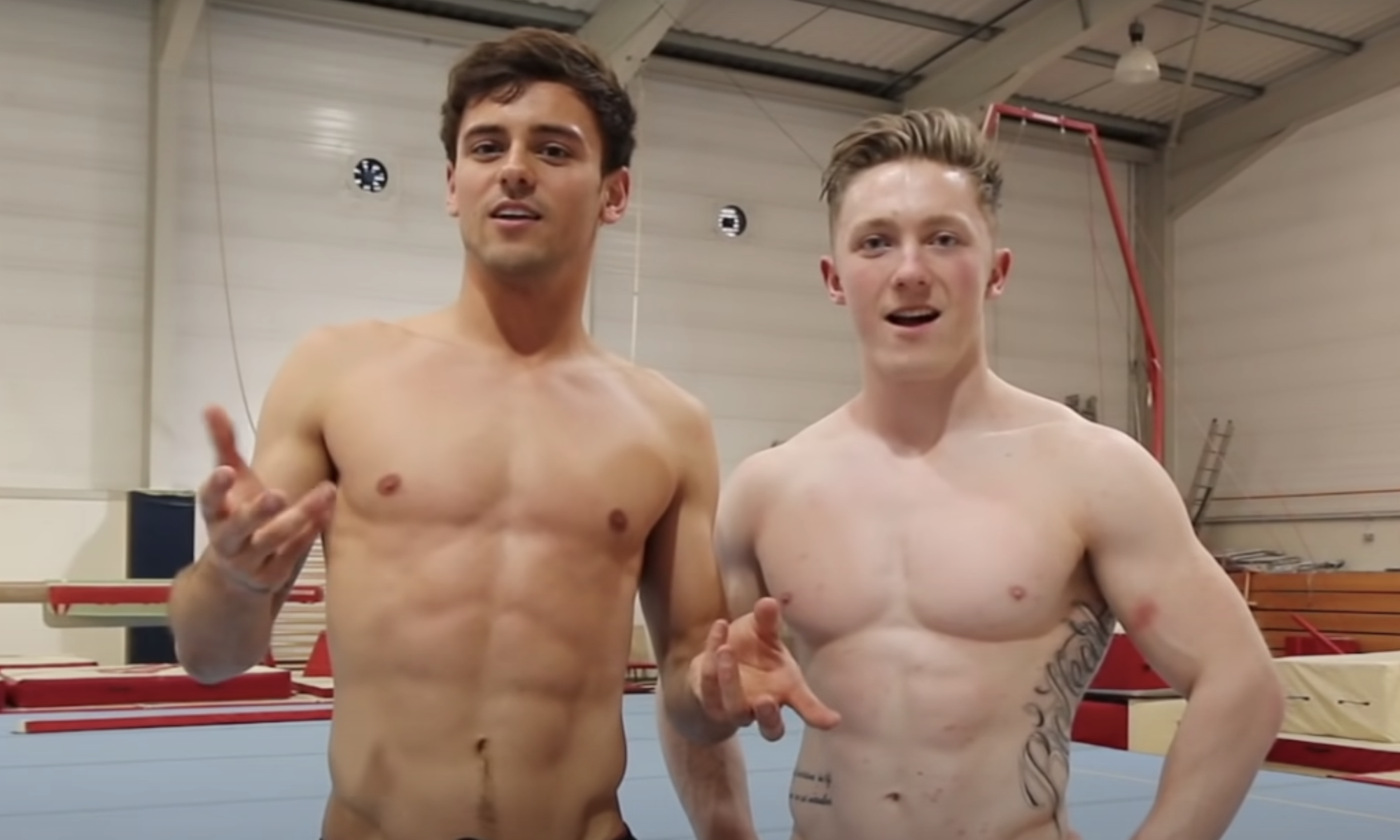 Tom Daley tries out some very exotic yoga positions with fellow Olympian Nile Wilson