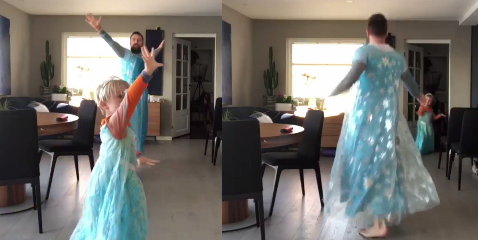 Dad and son, 4, wear Elsa dresses for Frozen 'Let It Go' dance