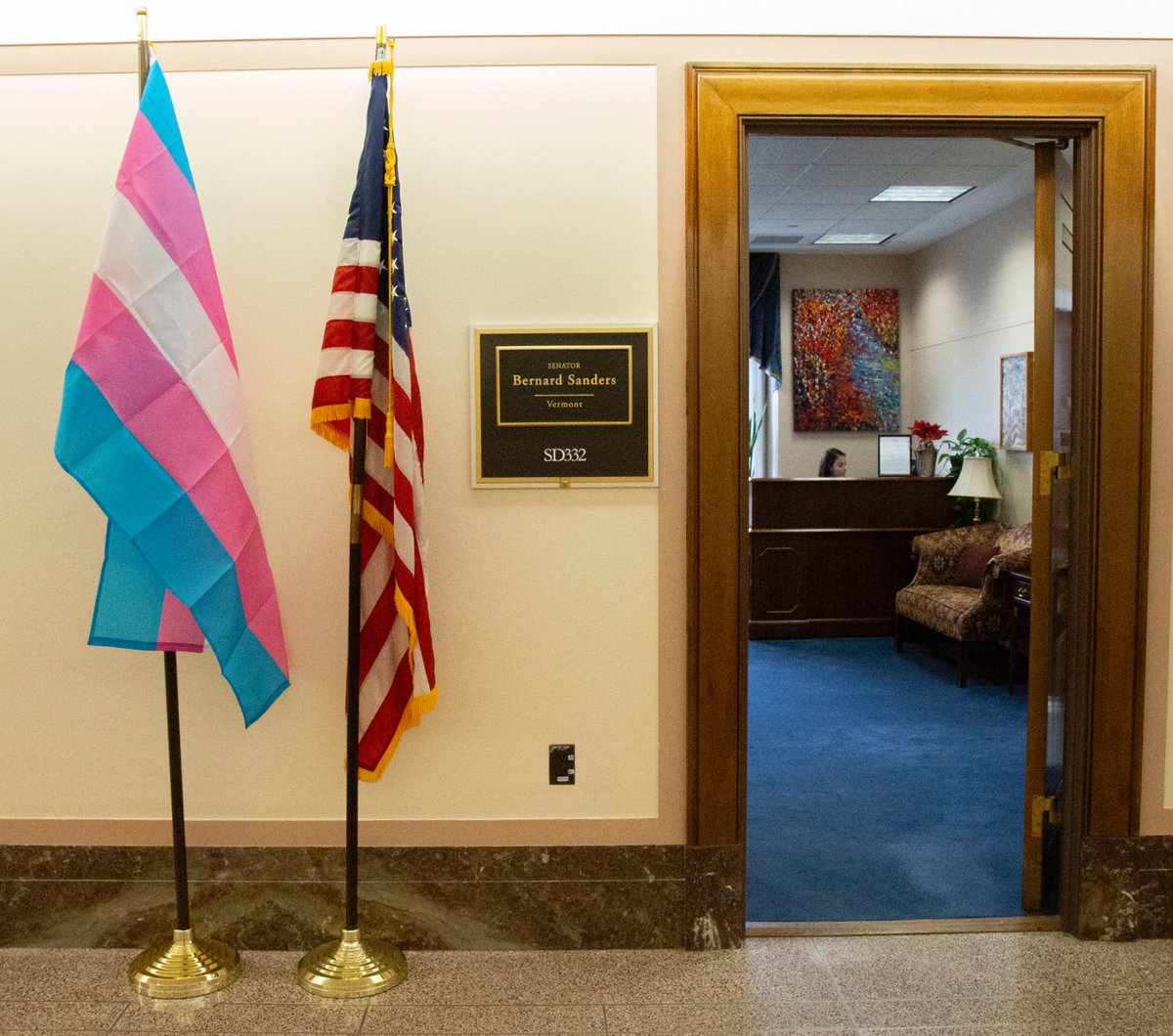 Bernie Sanders displays transgender flag outside office