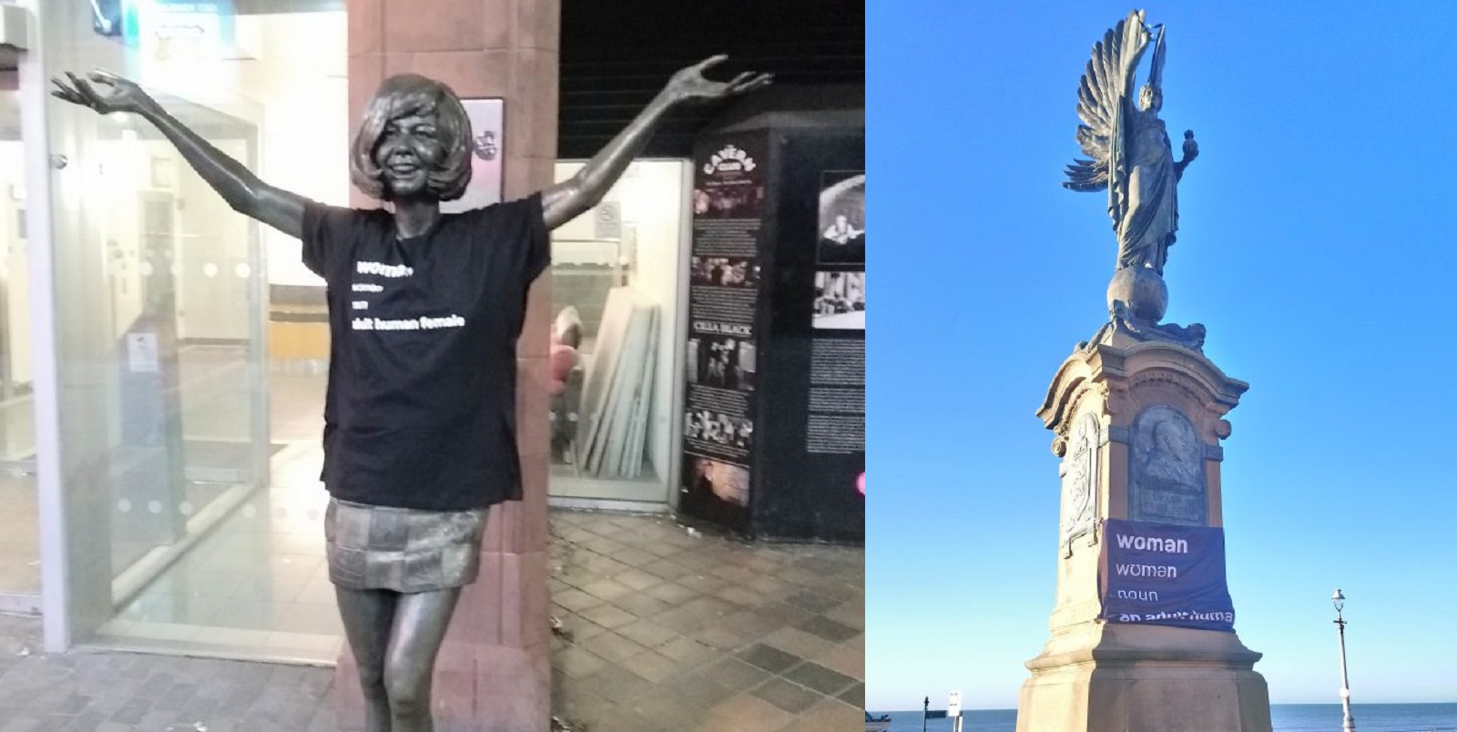 Anti-transgender activists deface Cilla Black statue, peace monuments