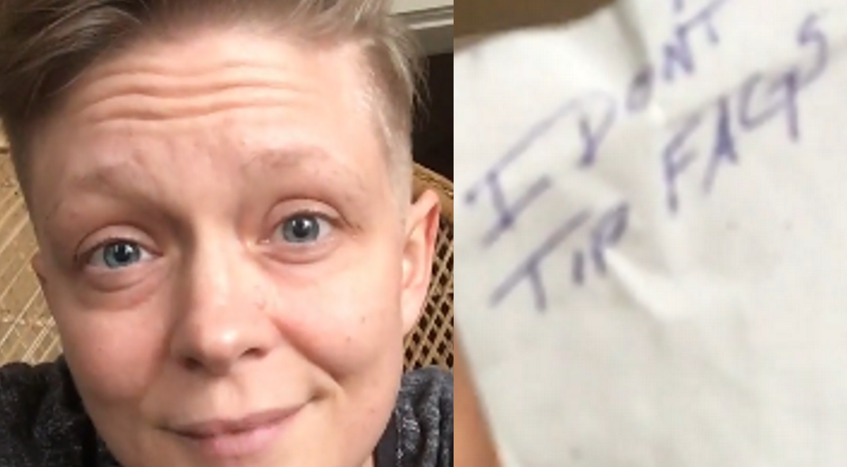 Lesbian waitress goes viral destroying man who said: 'I don't tip fags'