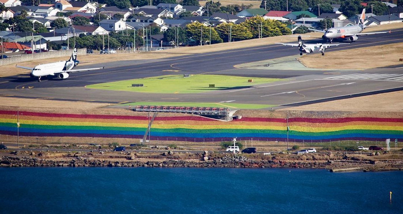 New Zealand airport paints massive LGBT rainbow by runway for Pride