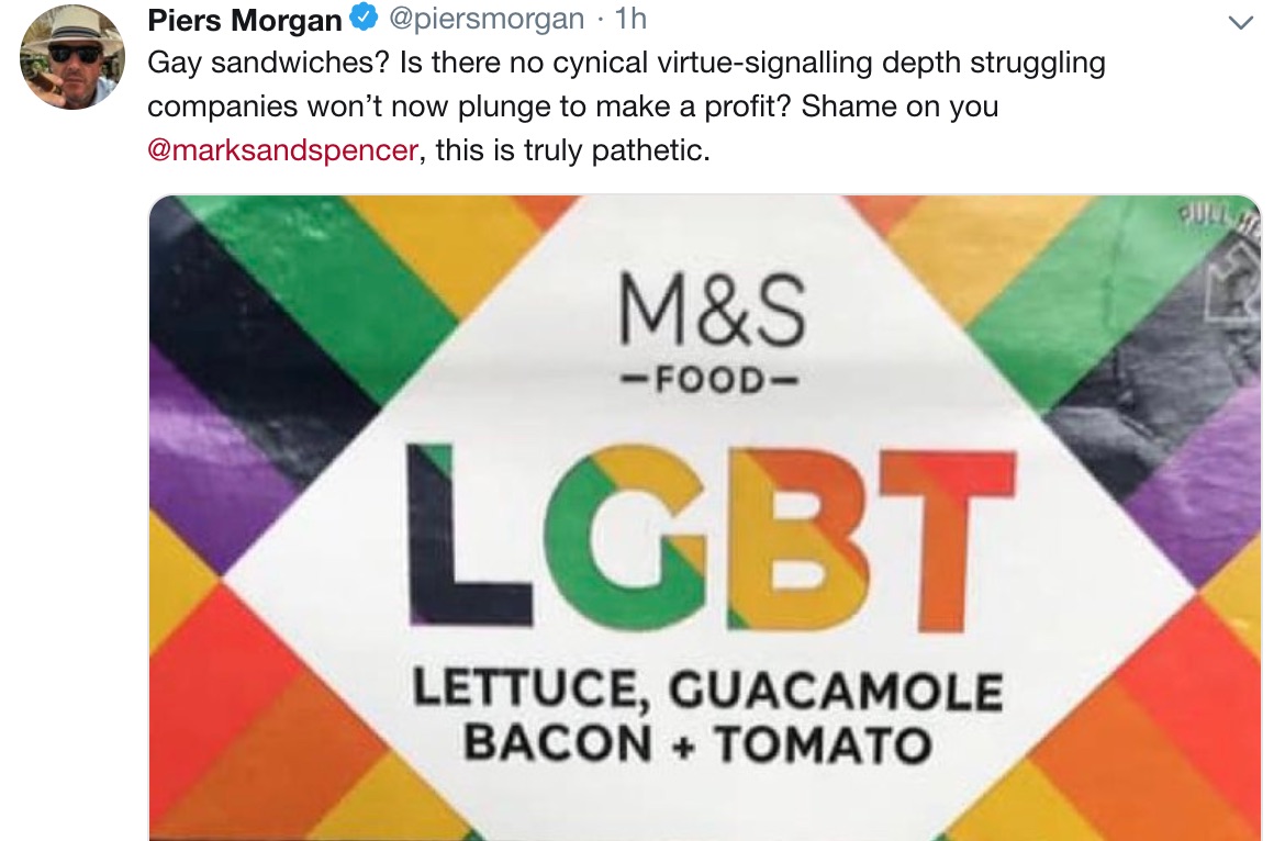 Piers Morgan slams M&S over 'pathetic' LGBT sandwich