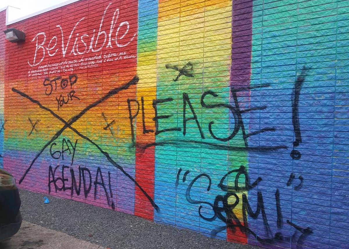 Vandals graffiti 'stop your gay agenda' on Pride rainbow mural