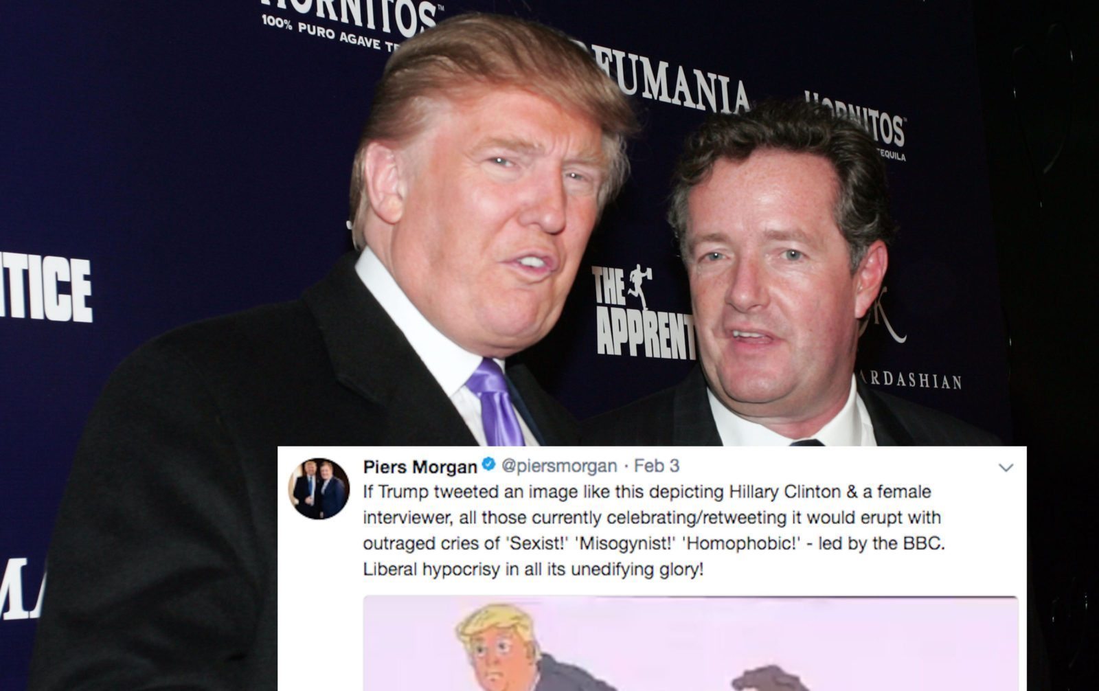 Piers Morgan attacks 'homophobic' BBC for cartoon of him with his face in Donald Trump's bum