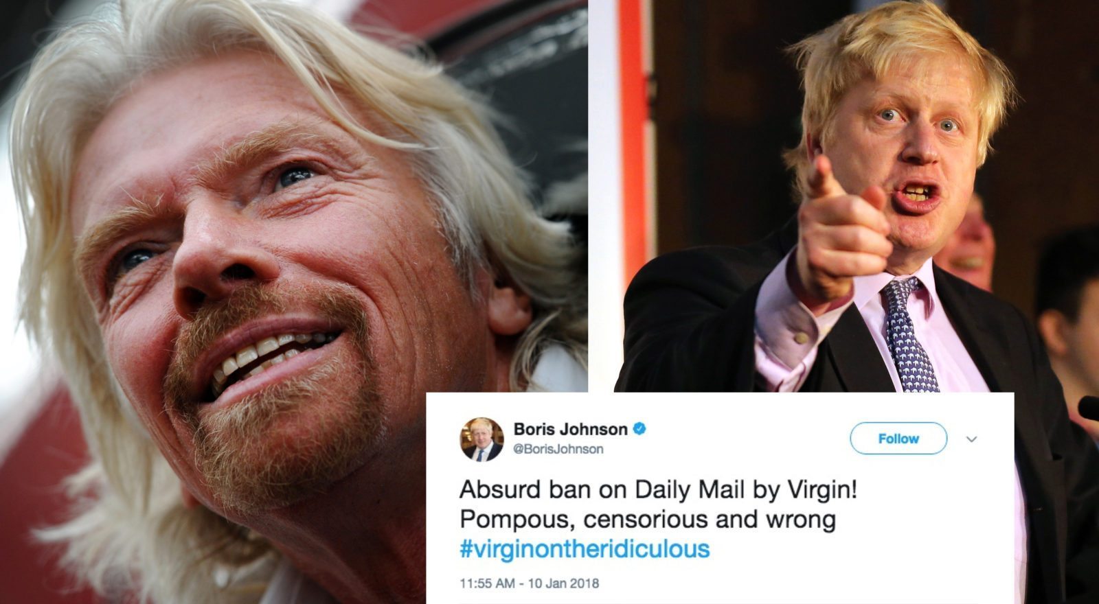 Foreign Secretary Boris Johnson calls Virgin Trains' Daily Mail ban 'absurd' and 'pompous'