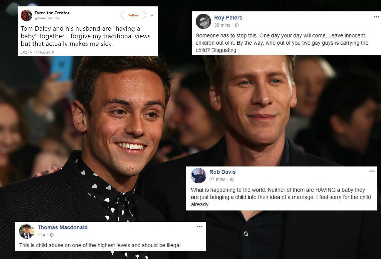 Tom Daley and Dustin Lance Black get horrific abuse over big baby news