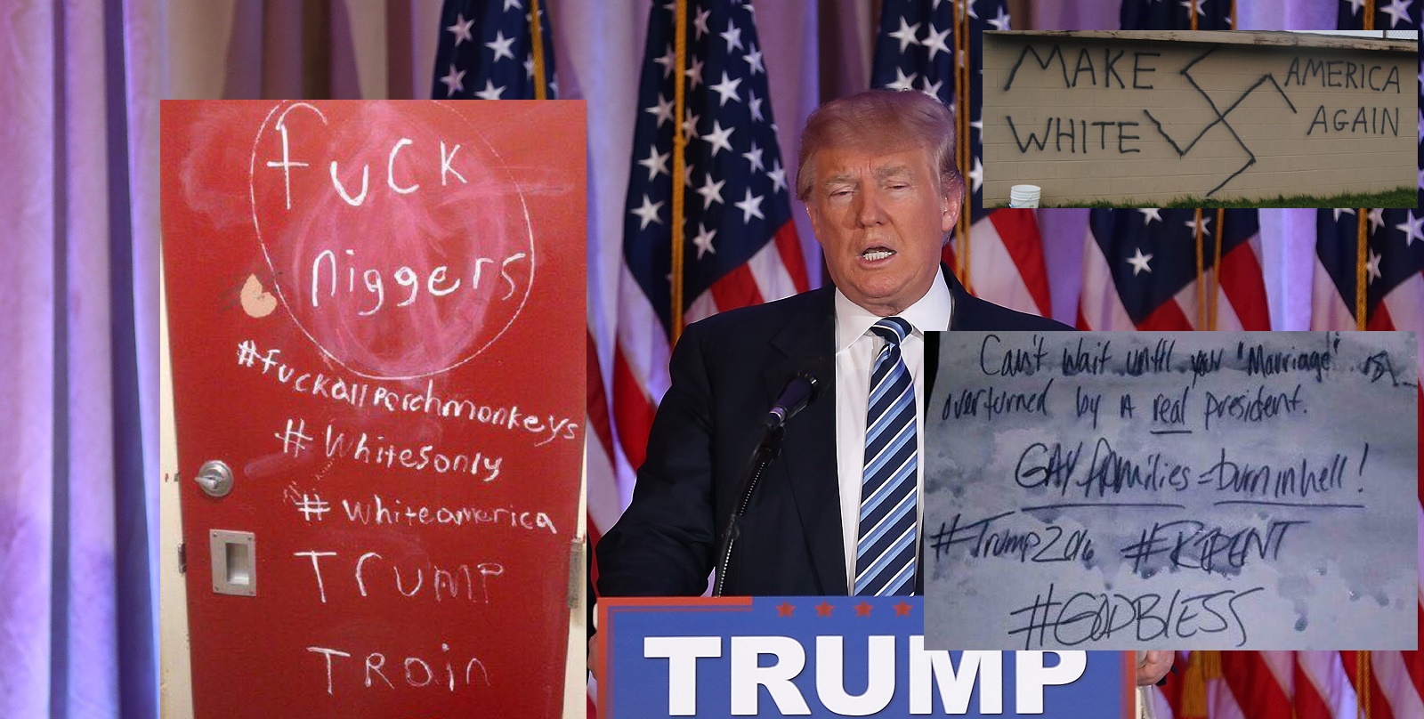 'Gay families burn in hell, TRUMP 2016' Hate incidents surge in wake of election