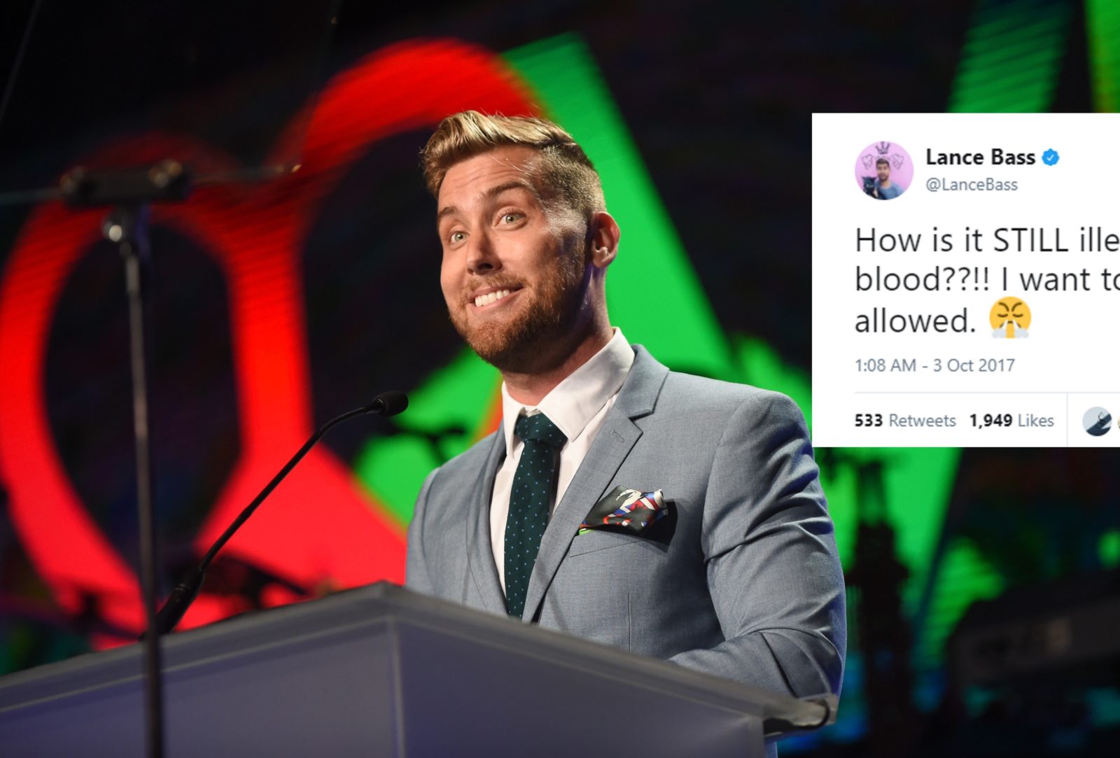 Lance Bass condemns the US for not allowing him to give blood to Las Vegas victims