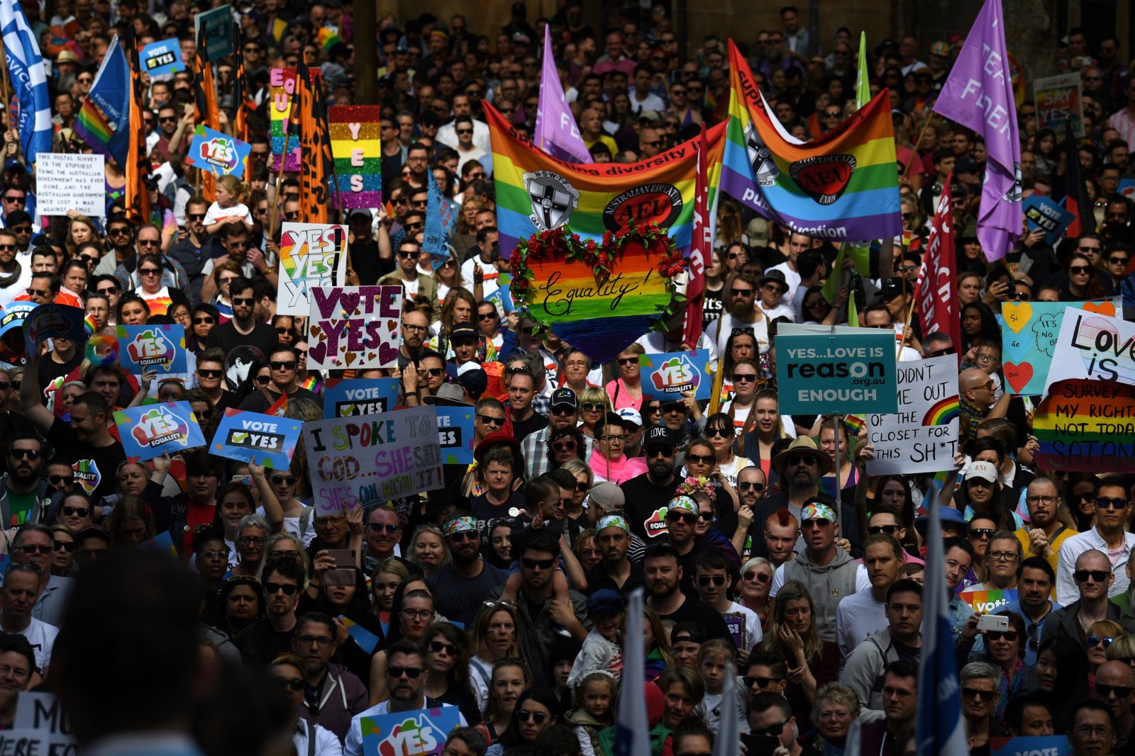 Australia marriage equality rally draws record crowds ahead of postal vote