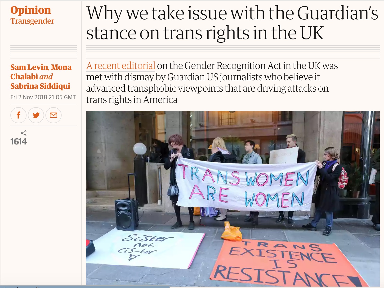 Guardian US journalists denounce newspaper's 'transphobic' editorial
