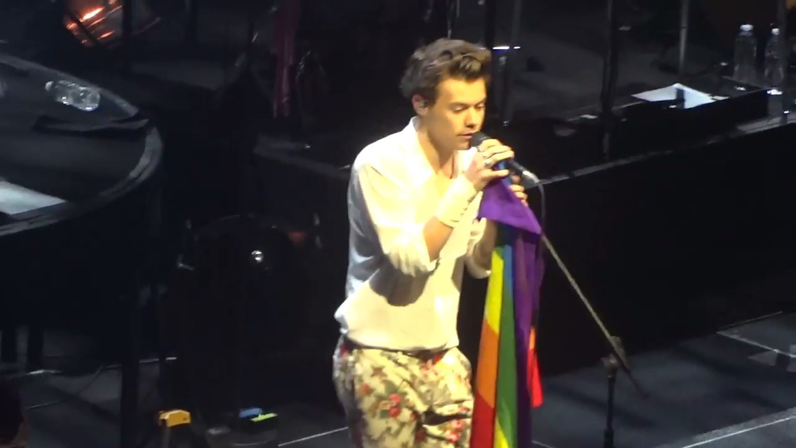 One Direction's Harry Styles performs with Pride flag as he kicks off solo tour