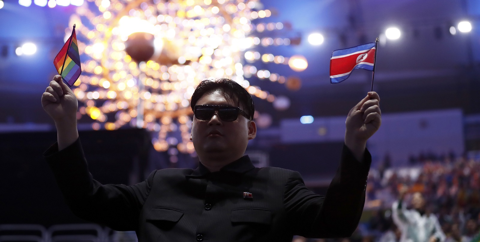 Was North Korea's Kim Jong-un waving a rainbow flag at Olympic Closing Ceremony?