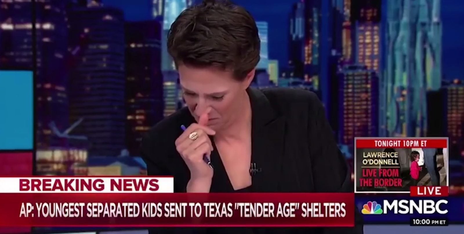 Rachel Maddow breaks down on live TV during report about detention centre for babies