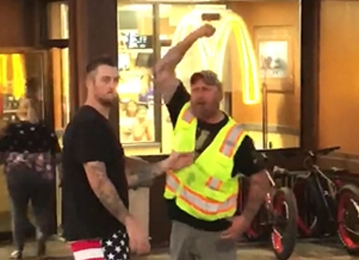 Man arrested after being filmed calling teenagers 'f**king little faggot' and 'half-breeds'