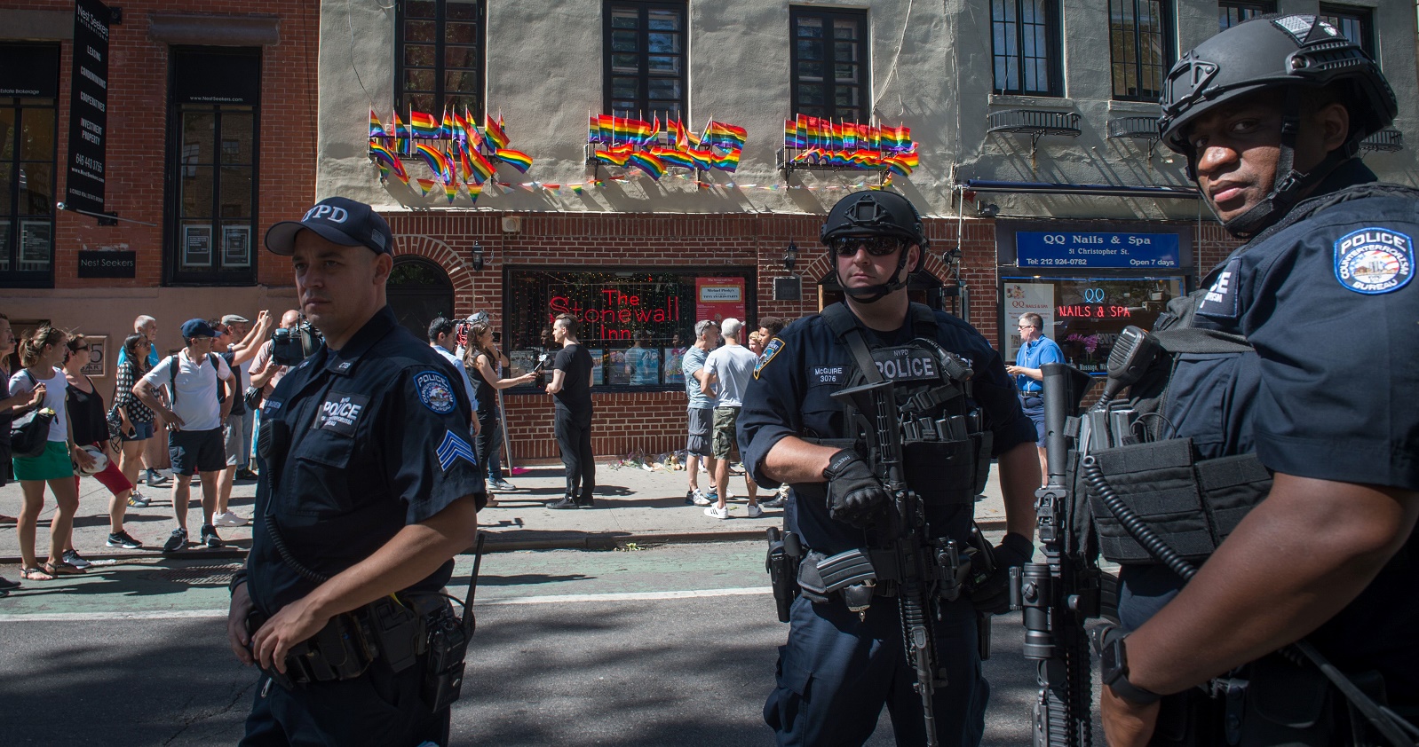 New York police stand guard outside Stonewall Inn, 47 years on from brutal raids