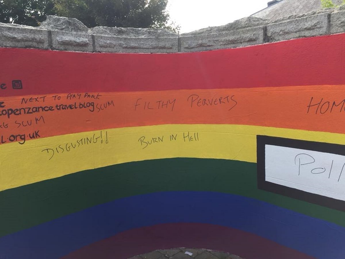 Pride rainbow vandalised with vile 'filthy perverts' and 'burn in hell' graffiti