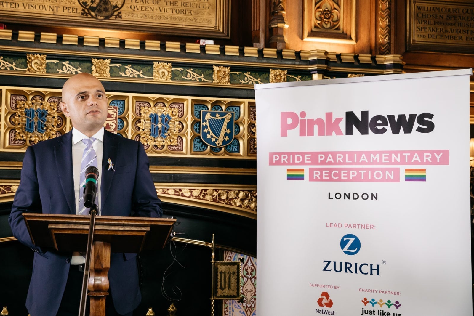 Home Secretary Sajid Javid tells PinkNews reception: We will tackle homophobic hate crime