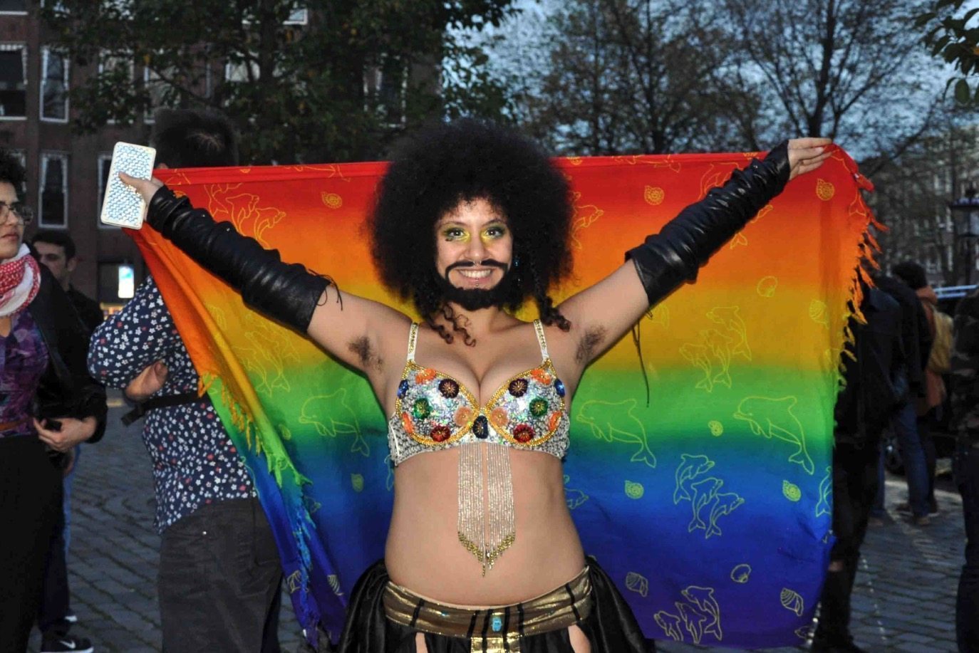 A belly dancer in Egypt is wearing a beard to protest the treatment of LGBT people