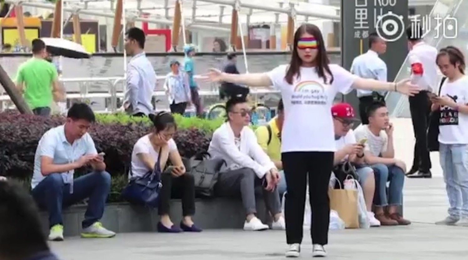 LGBT activists ask strangers for hugs in China protest at Weibo censorship
