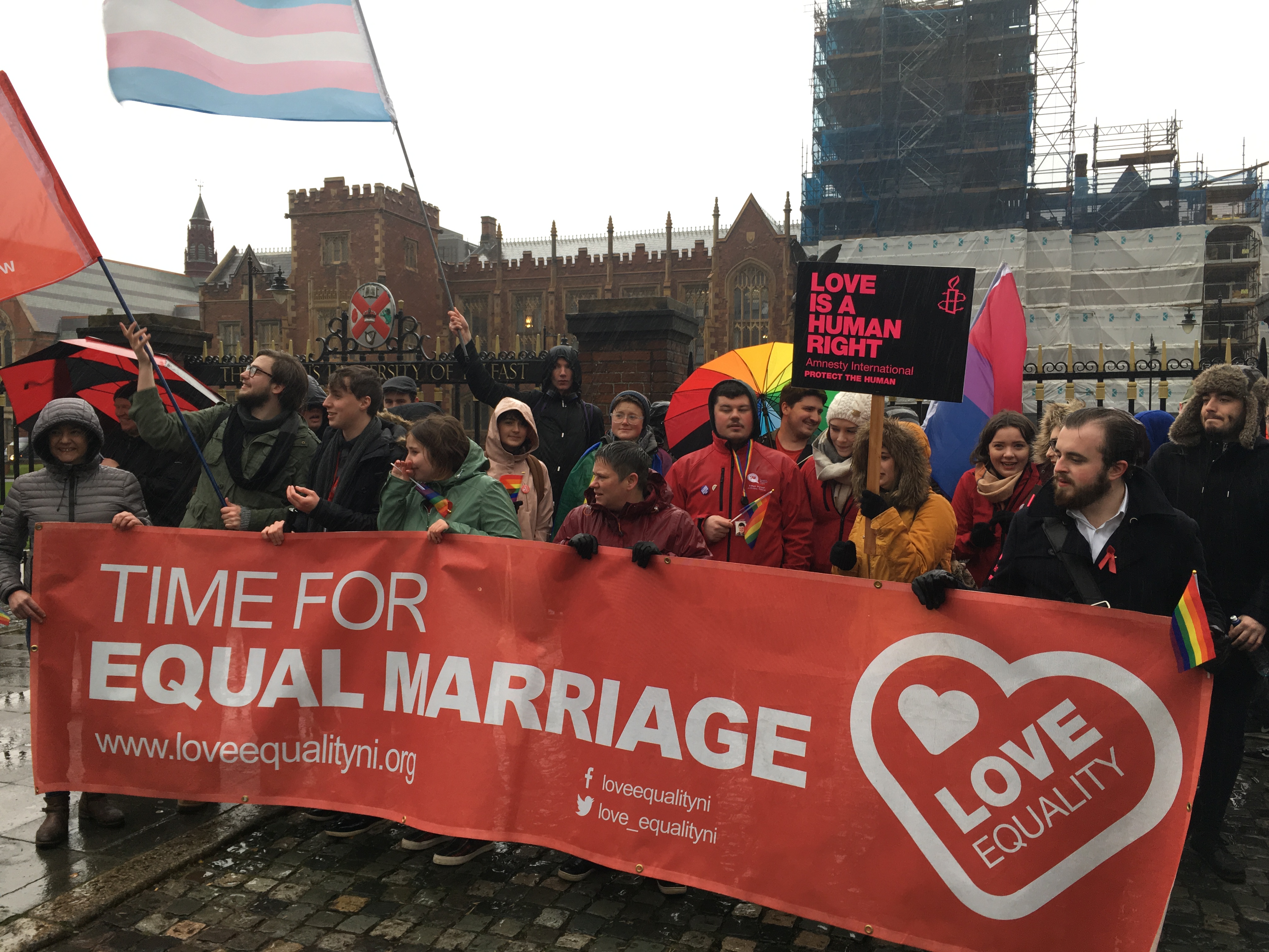 Theresa May faces equal marriage protesters on Northern Ireland trip