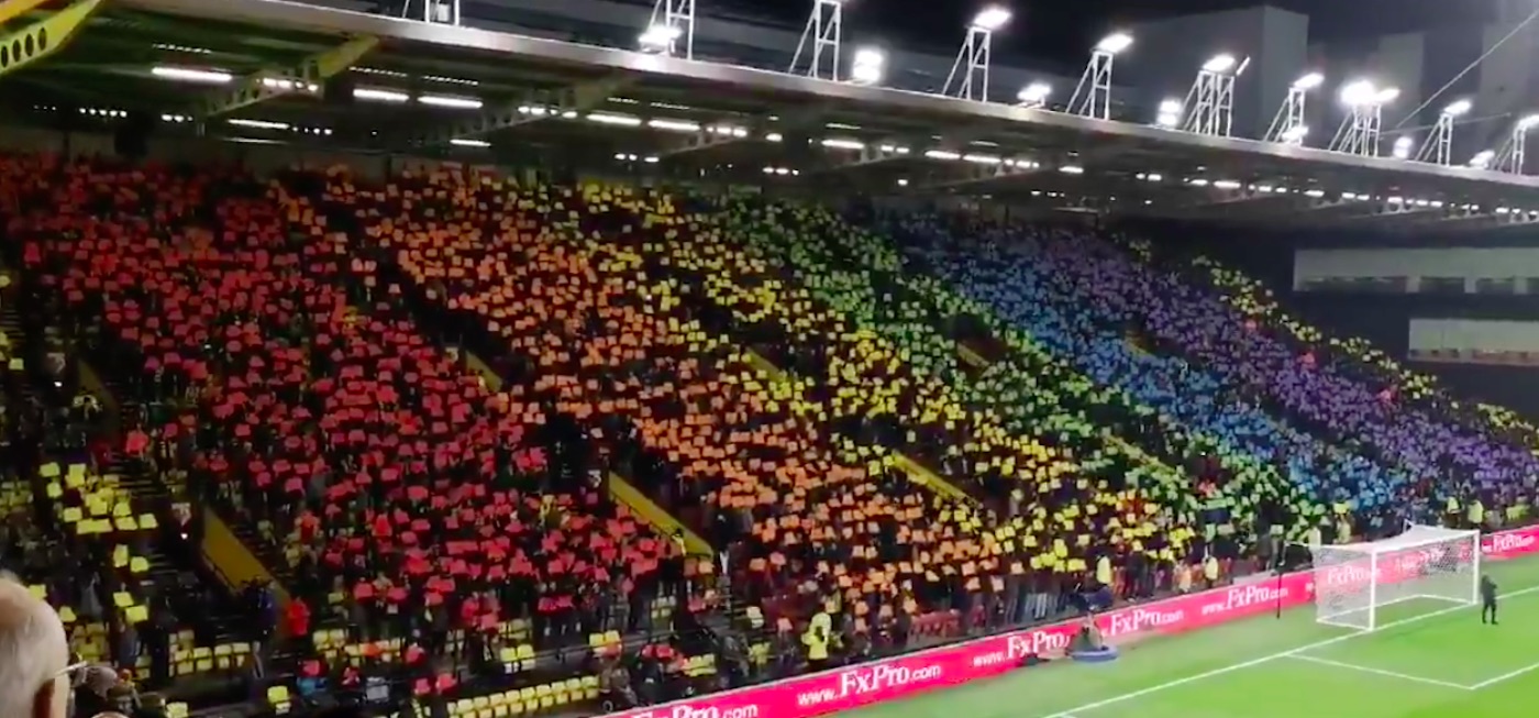 Premier League club Watford fans make huge LGBT Pride flag in stands