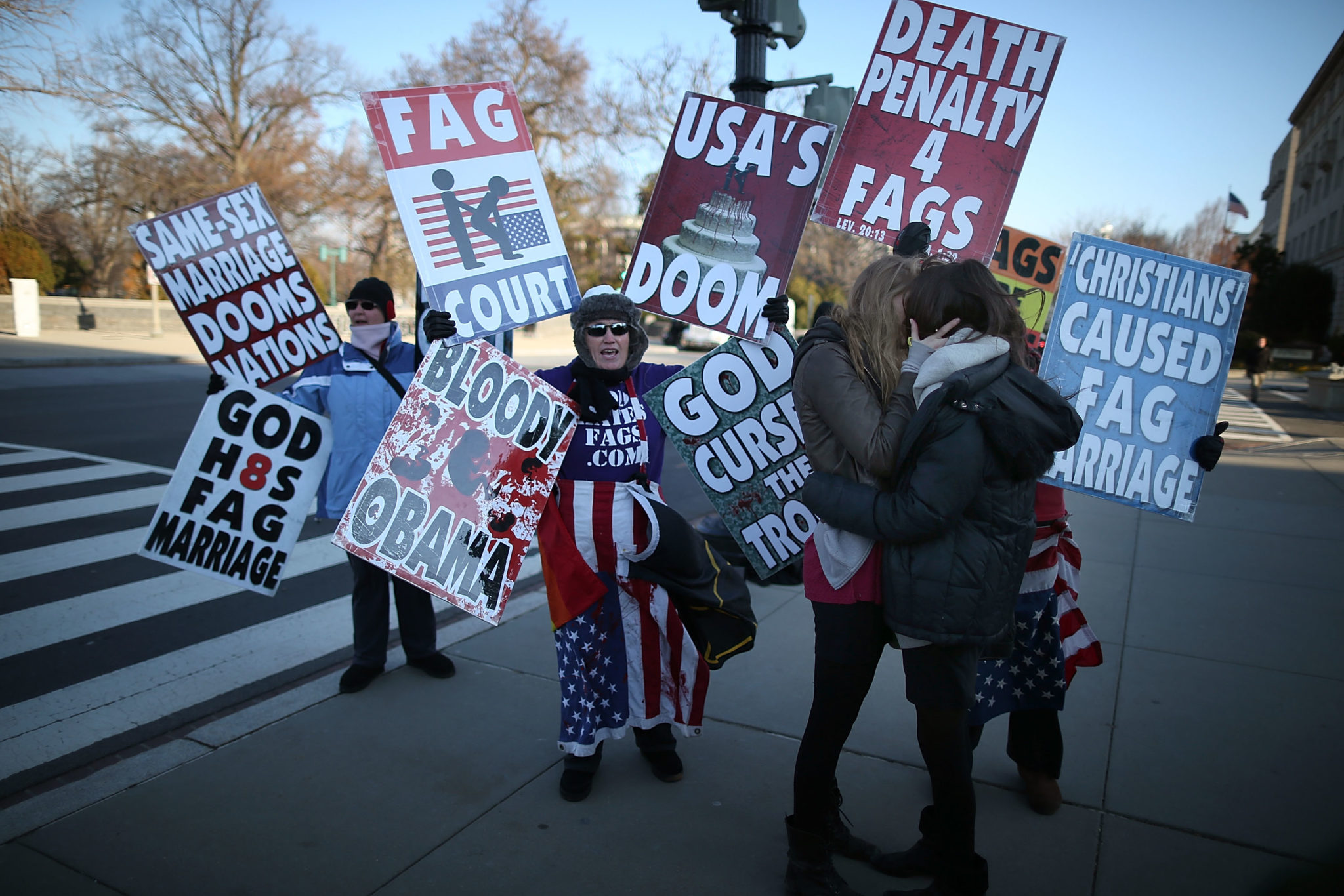 Westboro Baptist Church outnumbered by LGBT protesters and allies in Washington