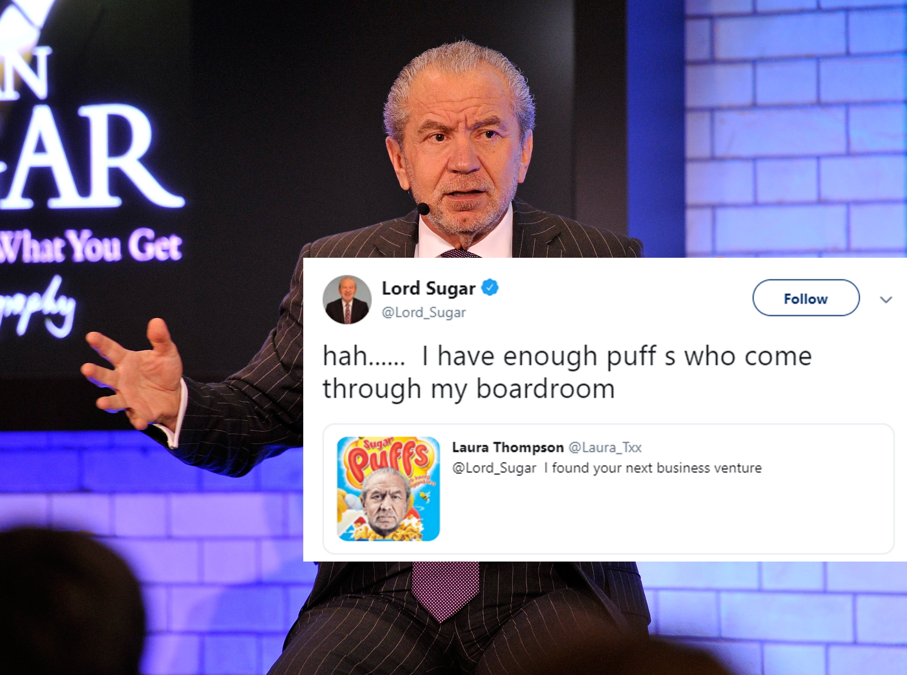 Alan Sugar slammed for saying he's had 'enough puffs' in his boardroom