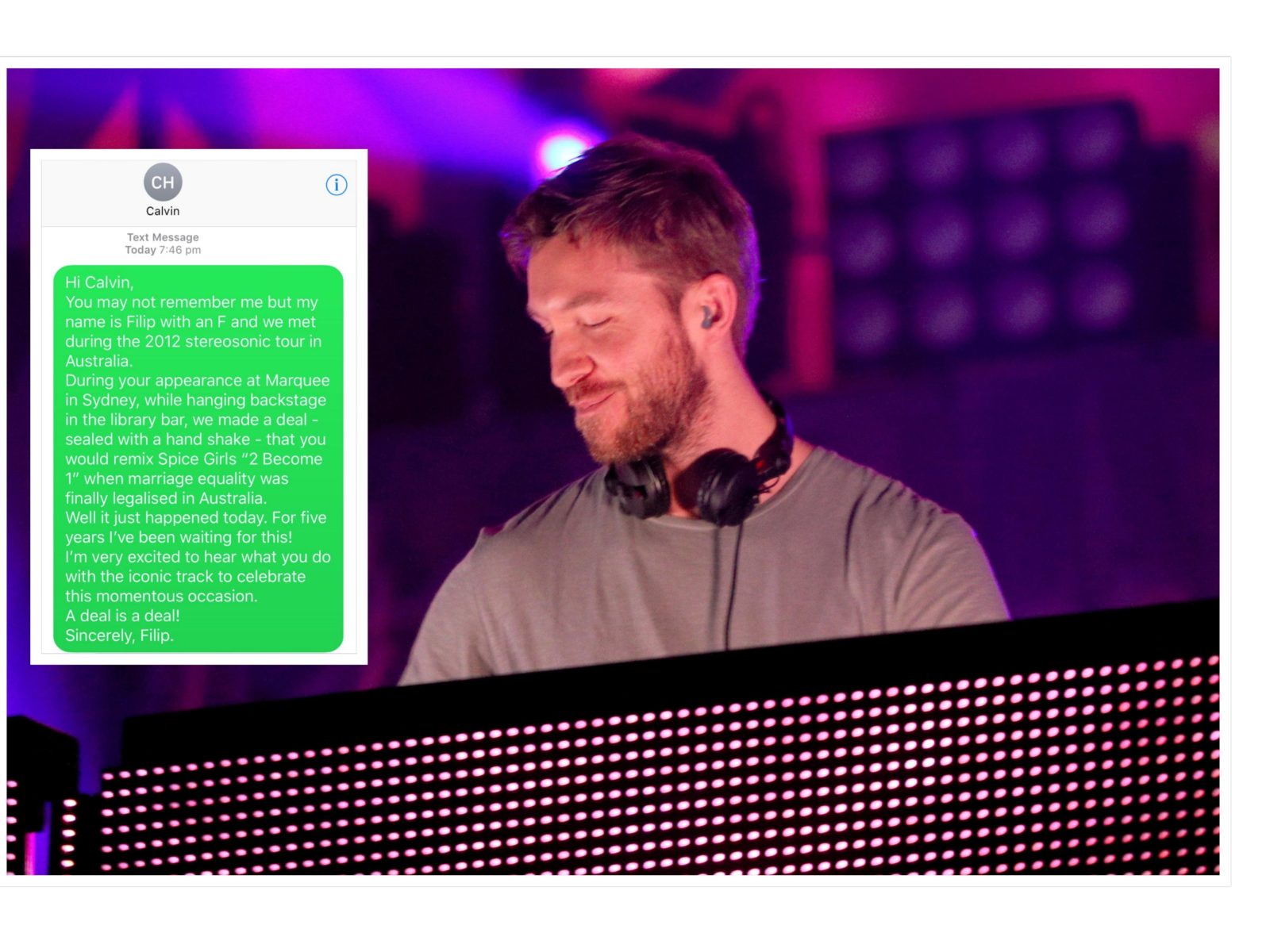 Calvin Harris fans are urging him to keep his awesome Australian marriage equality promise