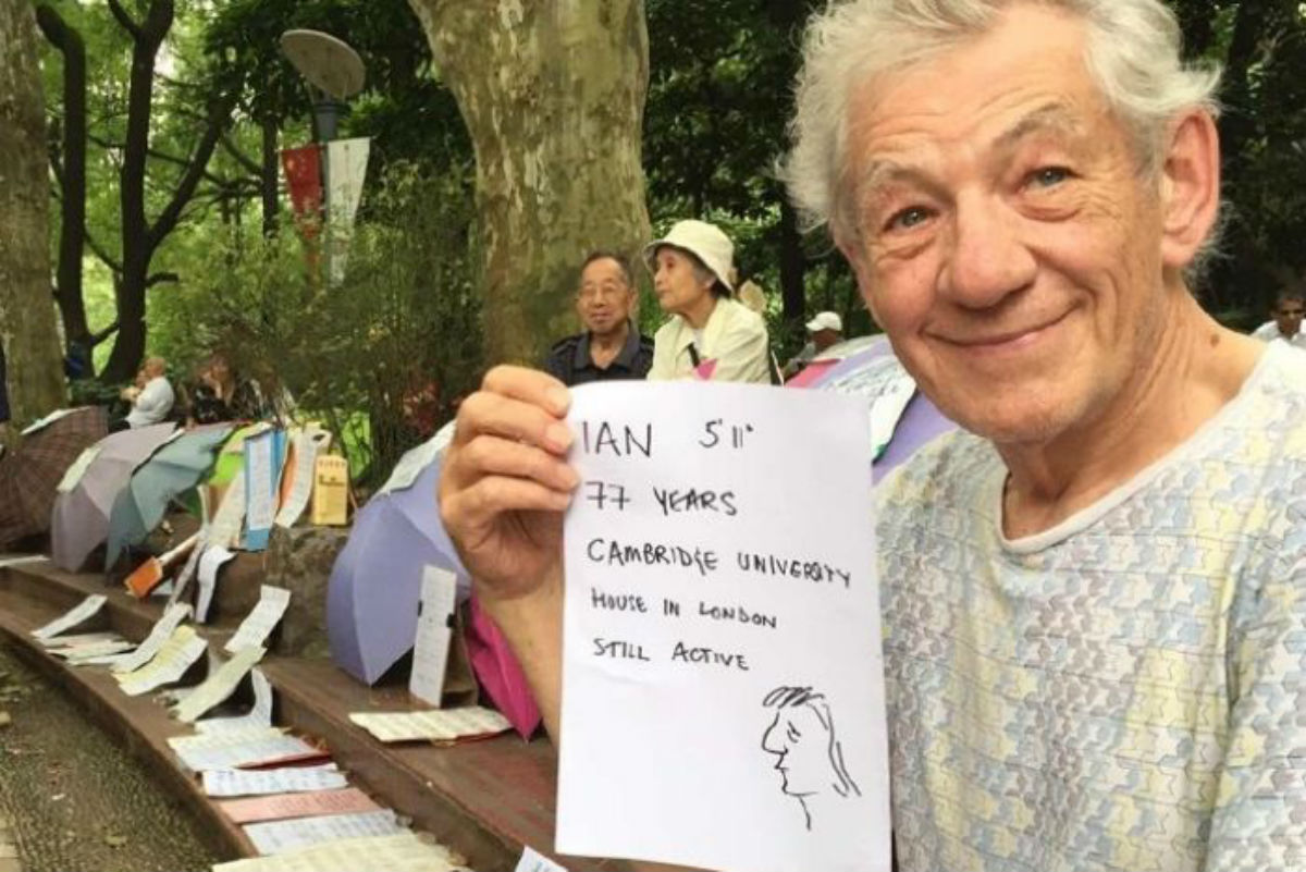 Sir Ian McKellen takes part in 'marriage market' during a trip to Shanghai