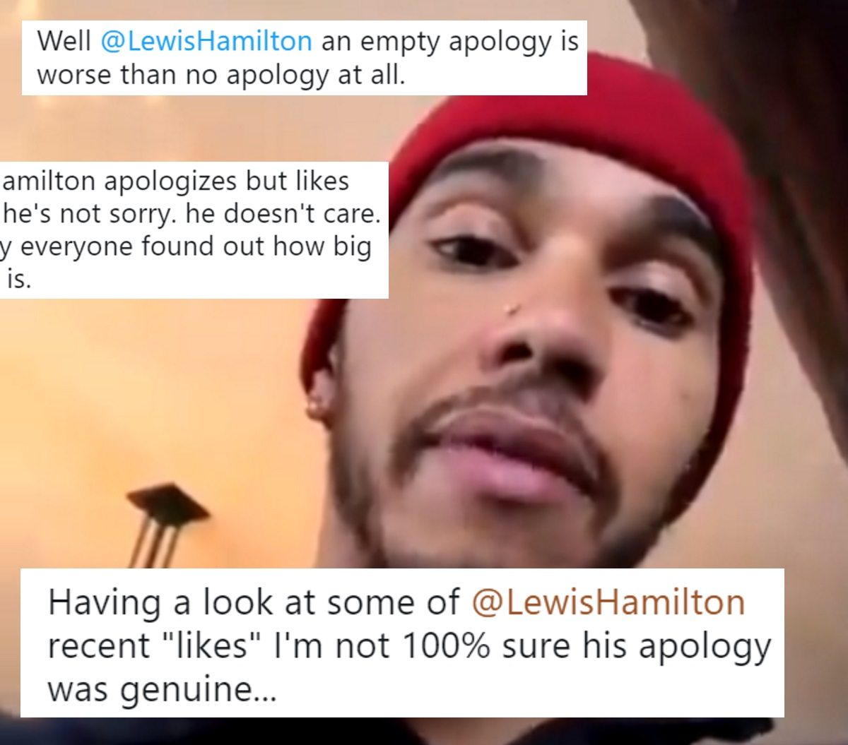 Lewis Hamilton's apology slammed as 'empty' after he likes tweets saying he shouldn't have apologised