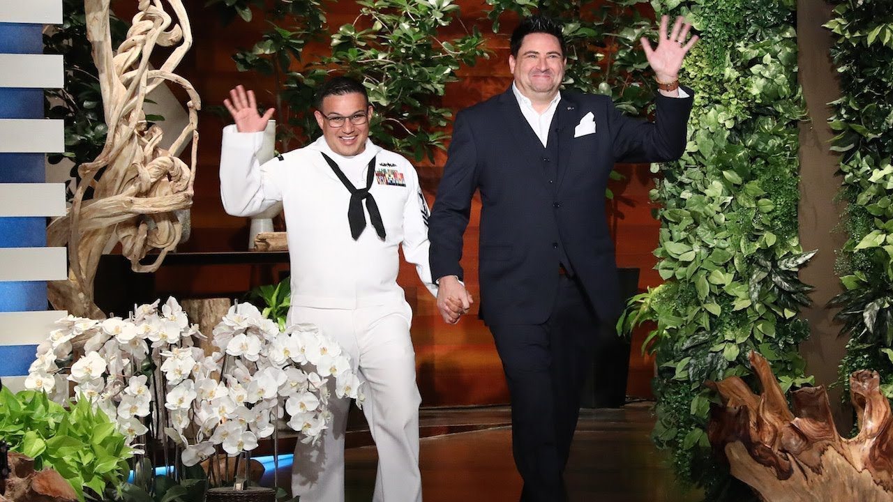 Gay man named US Navy 'Spouse of the Year' has emotional Ellen Show moment