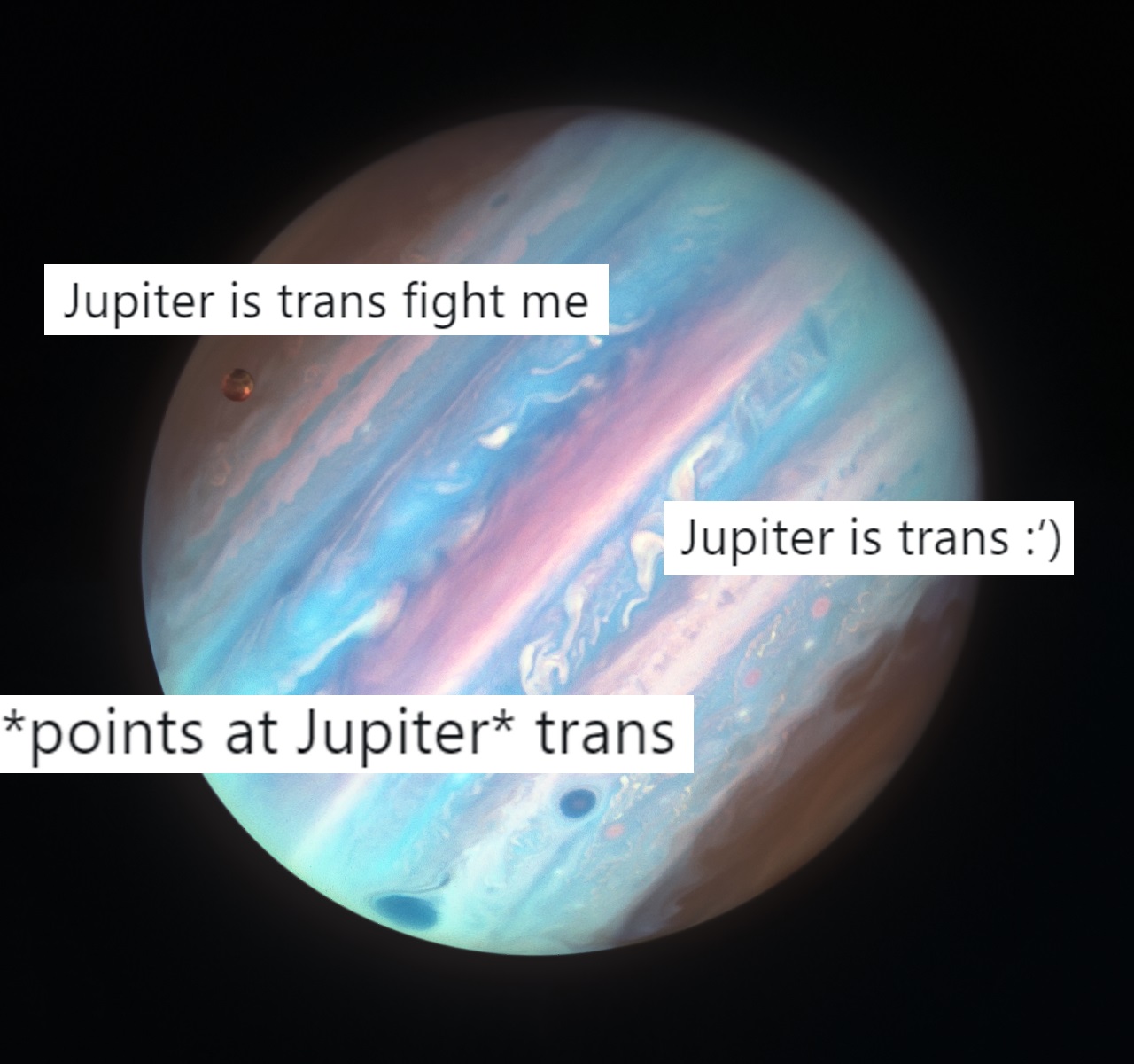 Jupiter looks like the transgender flag in this amazing NASA photo