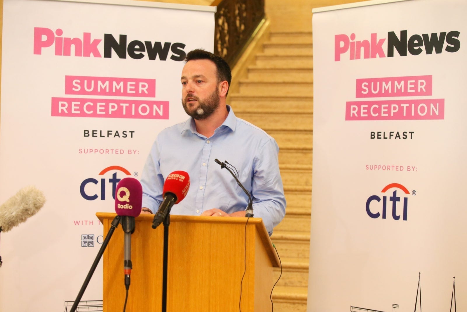 SDLP leader Colum Eastwood calls for petition of concern reform at the PinkNews summer reception in Belfast