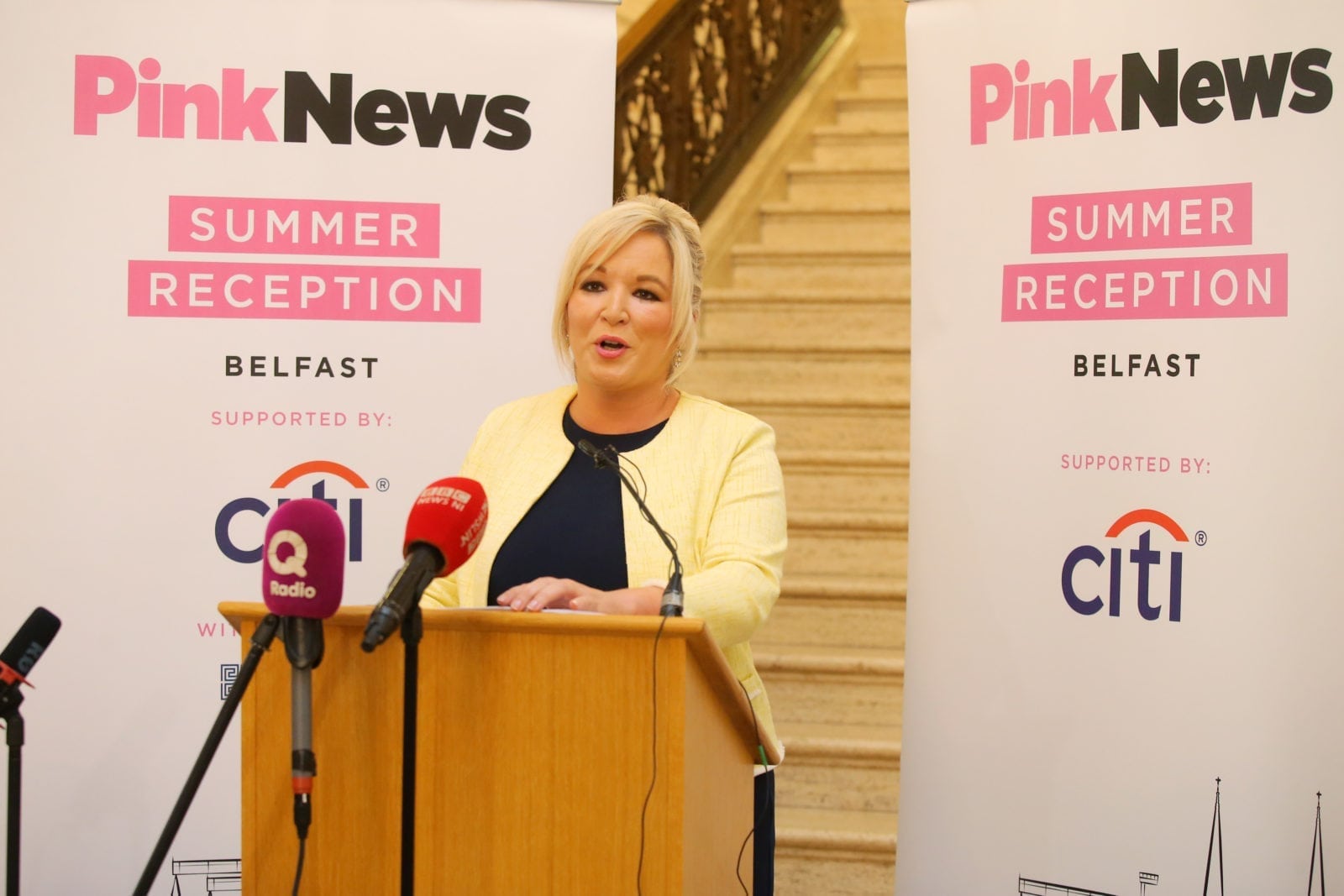Sinn Féin's Michelle O'Neill says Northern Ireland needs to catch up with south on equality at the PinkNews summer reception in Belfast