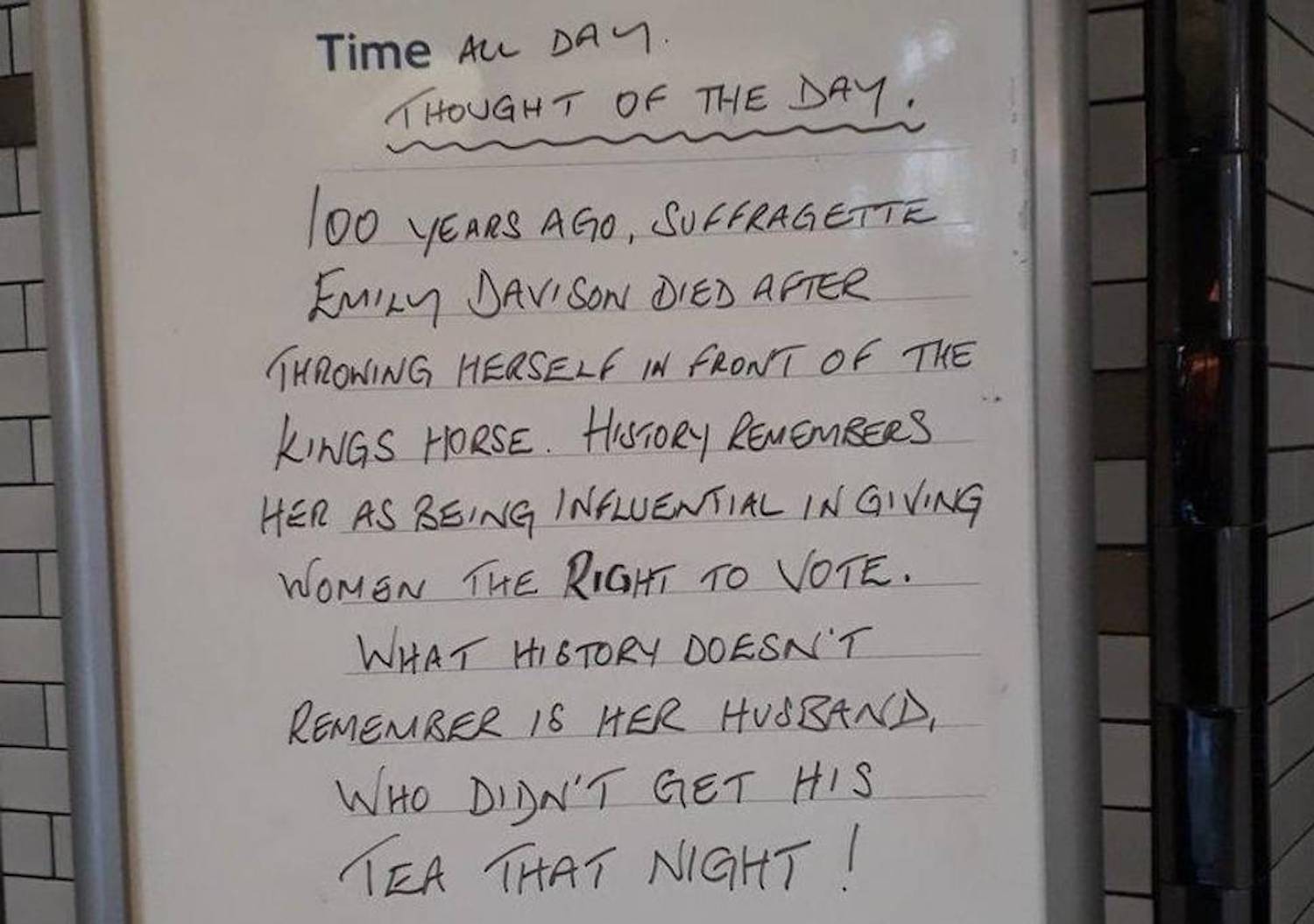 London Underground station slammed for writing sexist Suffragist sign