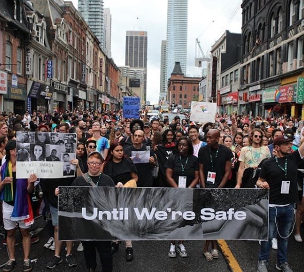 'We will not rest until we are safe': black t-shirt mourners conclude Toronto Pride after Bruce McArthur murders