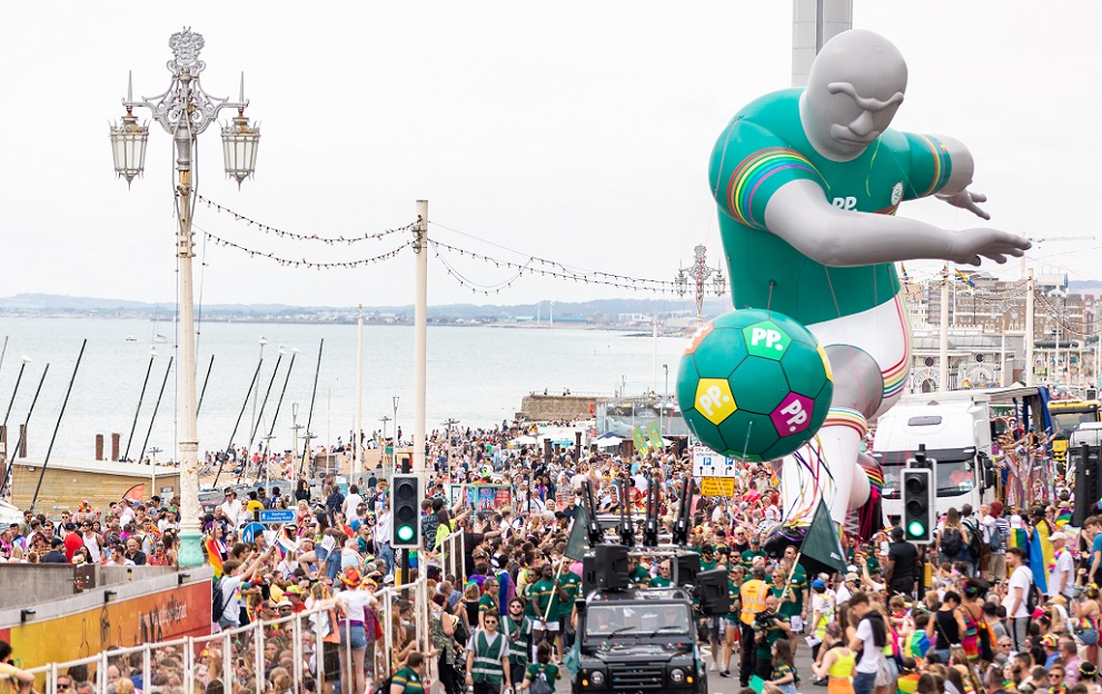Brighton Pride: giant inflatable footballer highlights lack of LGBT players
