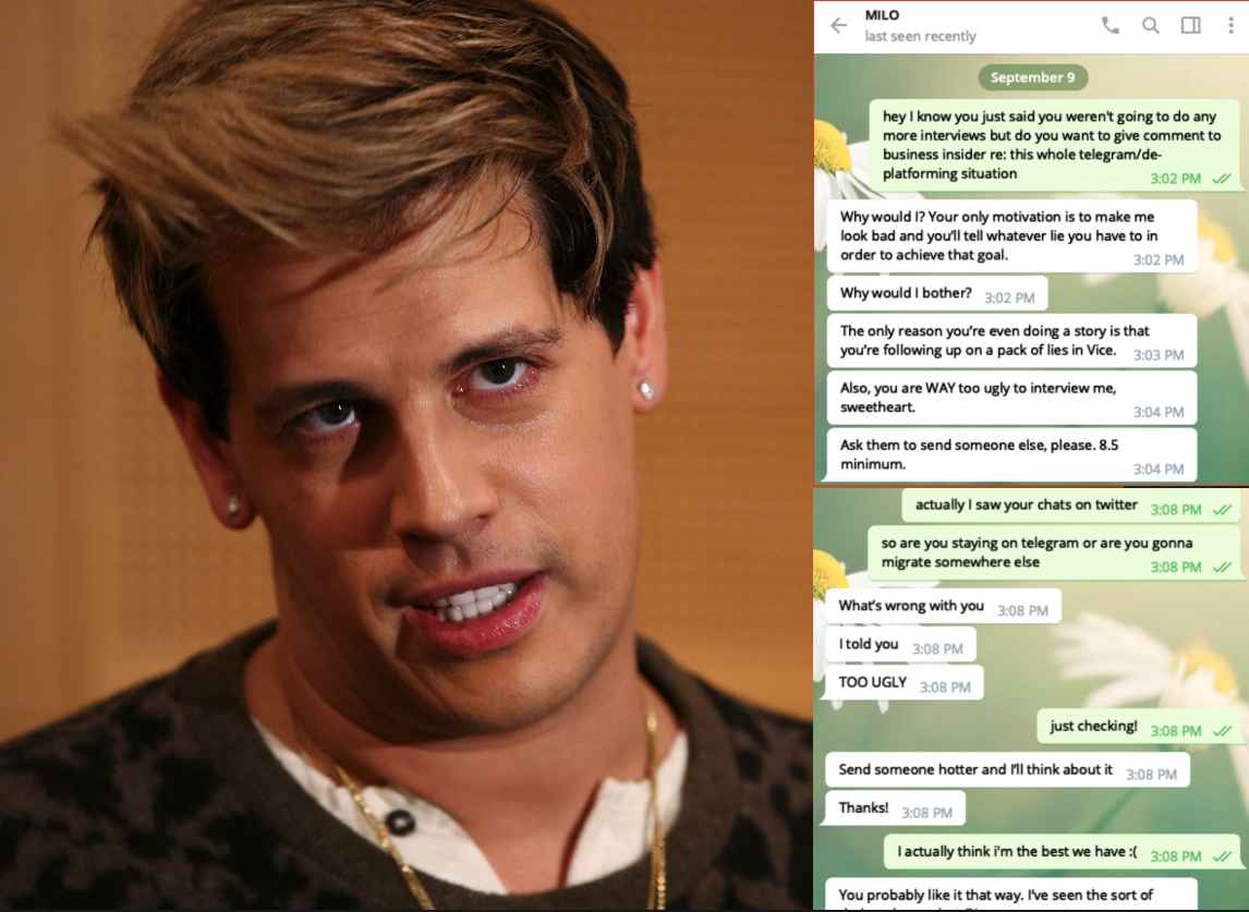 Milo Yiannopoulos allegedly called a journalist 'way too ugly' to interview him