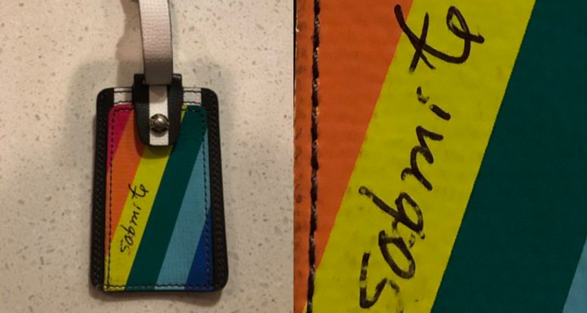 Straight woman's rainbow luggage tag defaced with word 'sodomite' by baggage handler