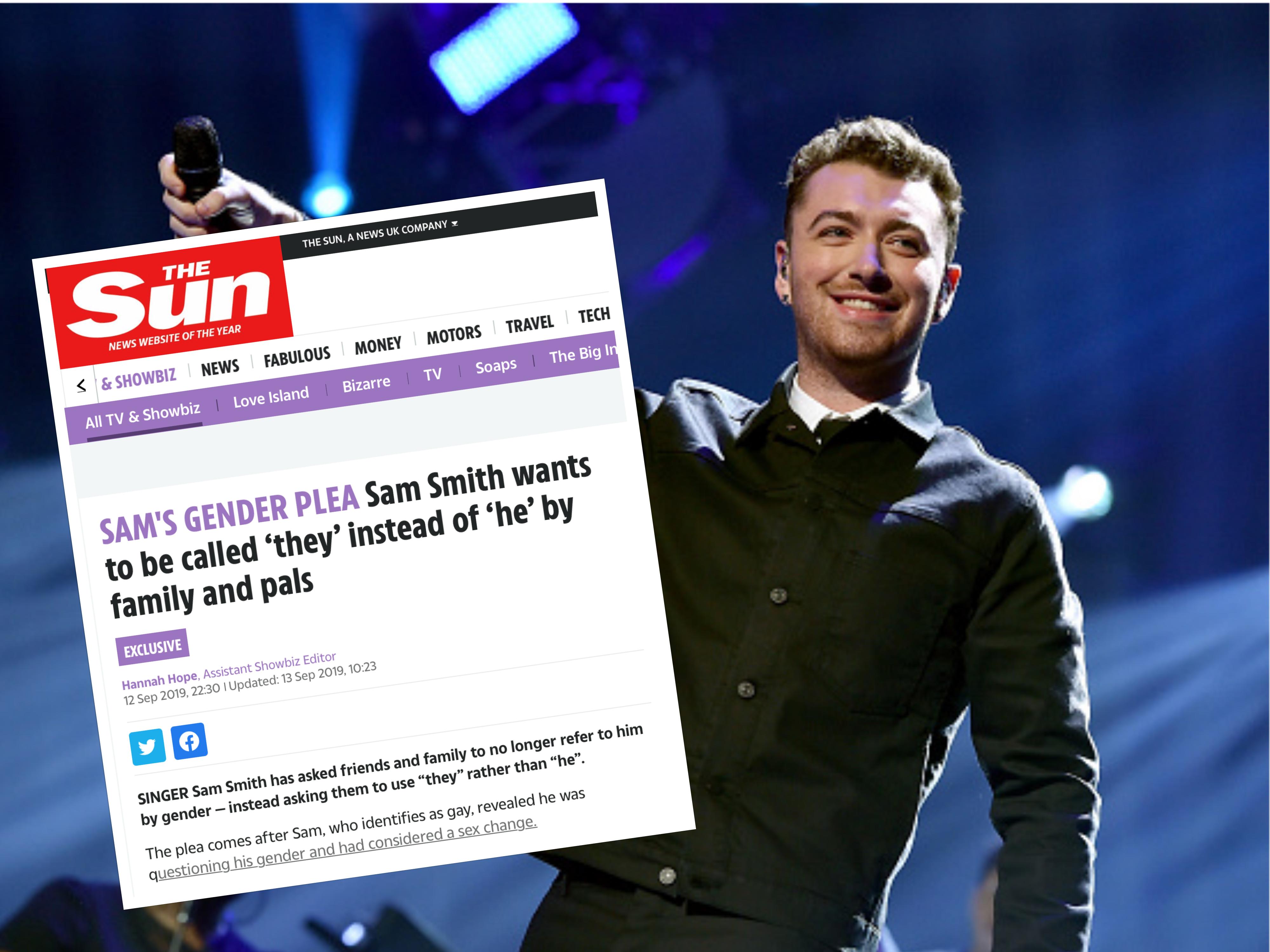 In a story about Sam Smith's pronouns, The Sun managed to get it wrong in the very first sentence