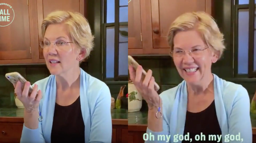 US presidential candidate Elizabeth Warren calling up a gay man to say thanks for donating what he could to her campaign. (Twitter/@ewarren)