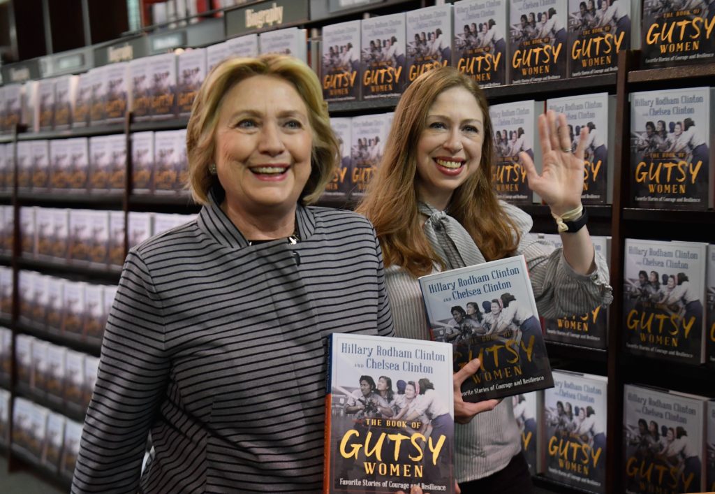 Former US Secretary of State and First Lady Hillary Rodham Clinton (L) and Chelsea Clinton arrive to the book signing of their new book &quot;The Book of Gutsy Women: Favorite Stories for Courage and Resilience&quot; at Barnes &amp; Noble Union Square on October 3, 2019 in New York City. (ANGELA WEISS/AFP via Getty Images)
