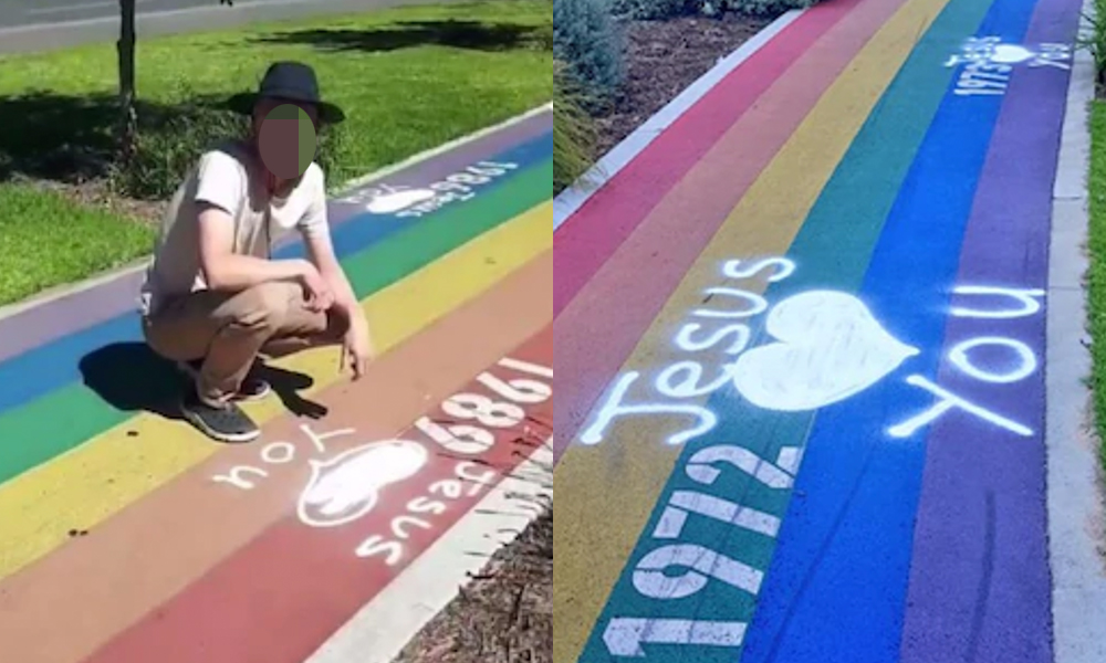A rainbow walk was vandalised with homophobic 'Jesus loves you' graffiti