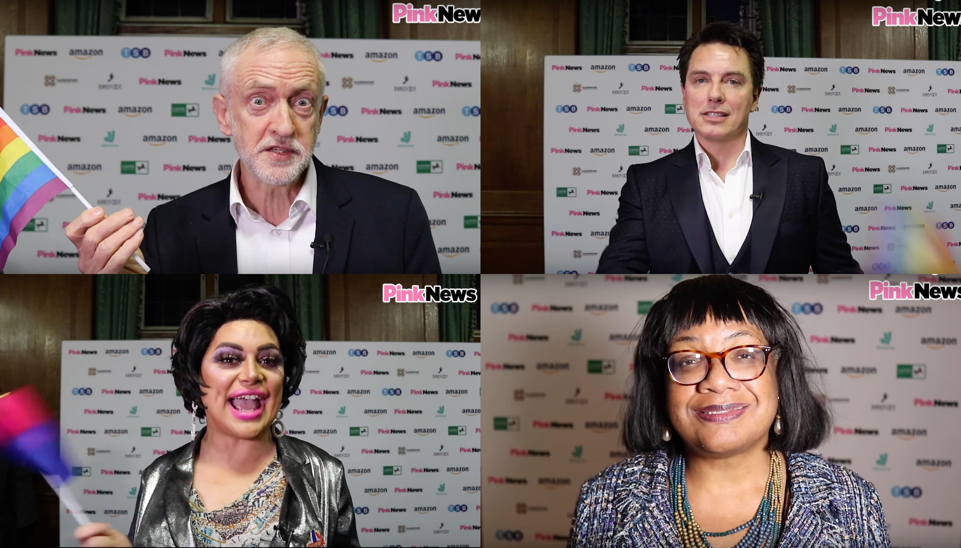 Jeremy Corbyn, Diane Abbott, John Barrowman, Baga Chipz and more stars from PinkNews have one thing to say: 'Gay rights!'
