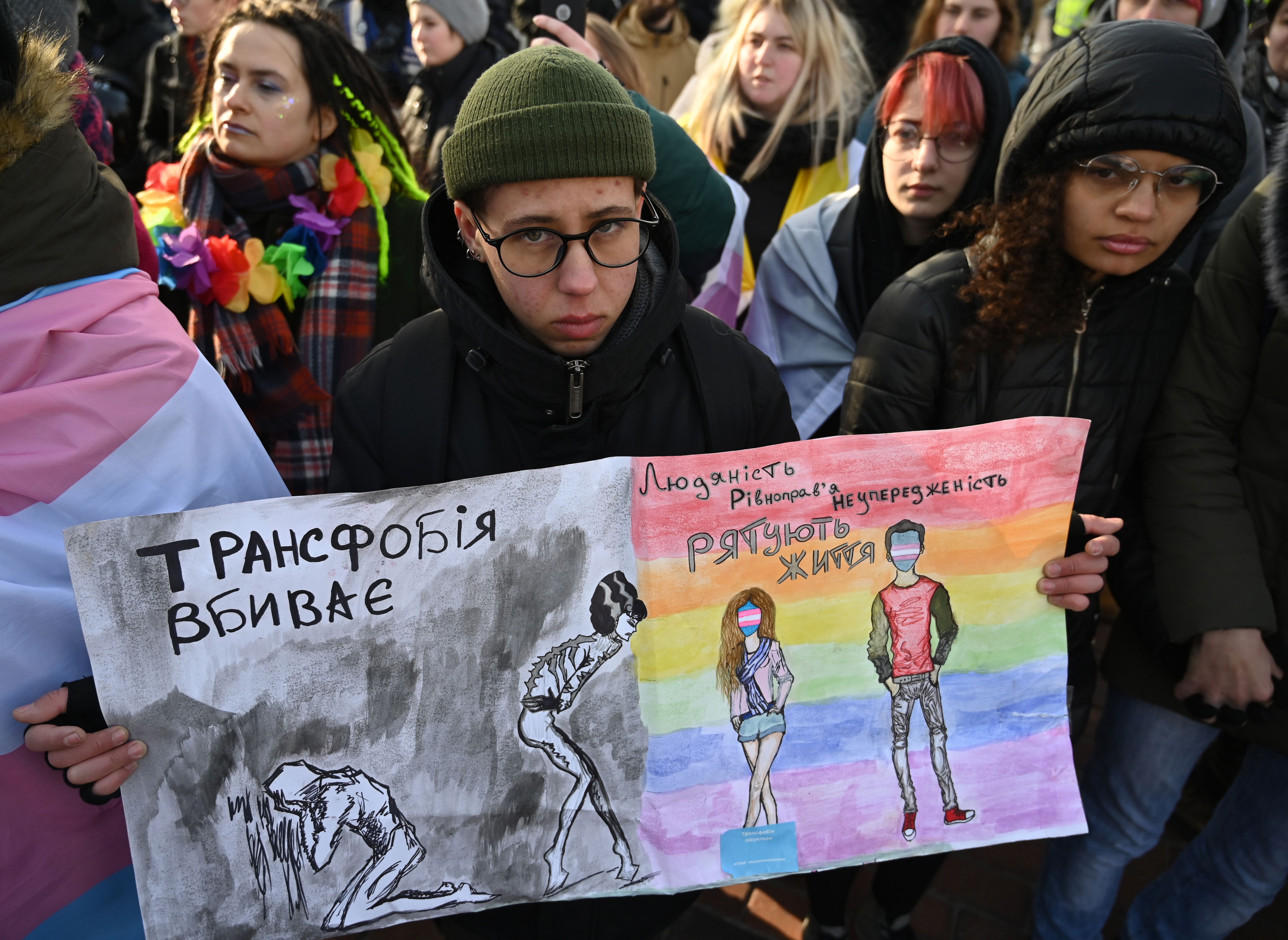 Ukraine police protect trans rights parade from repeat of violence as right-wing protesters pelt eggs at participants