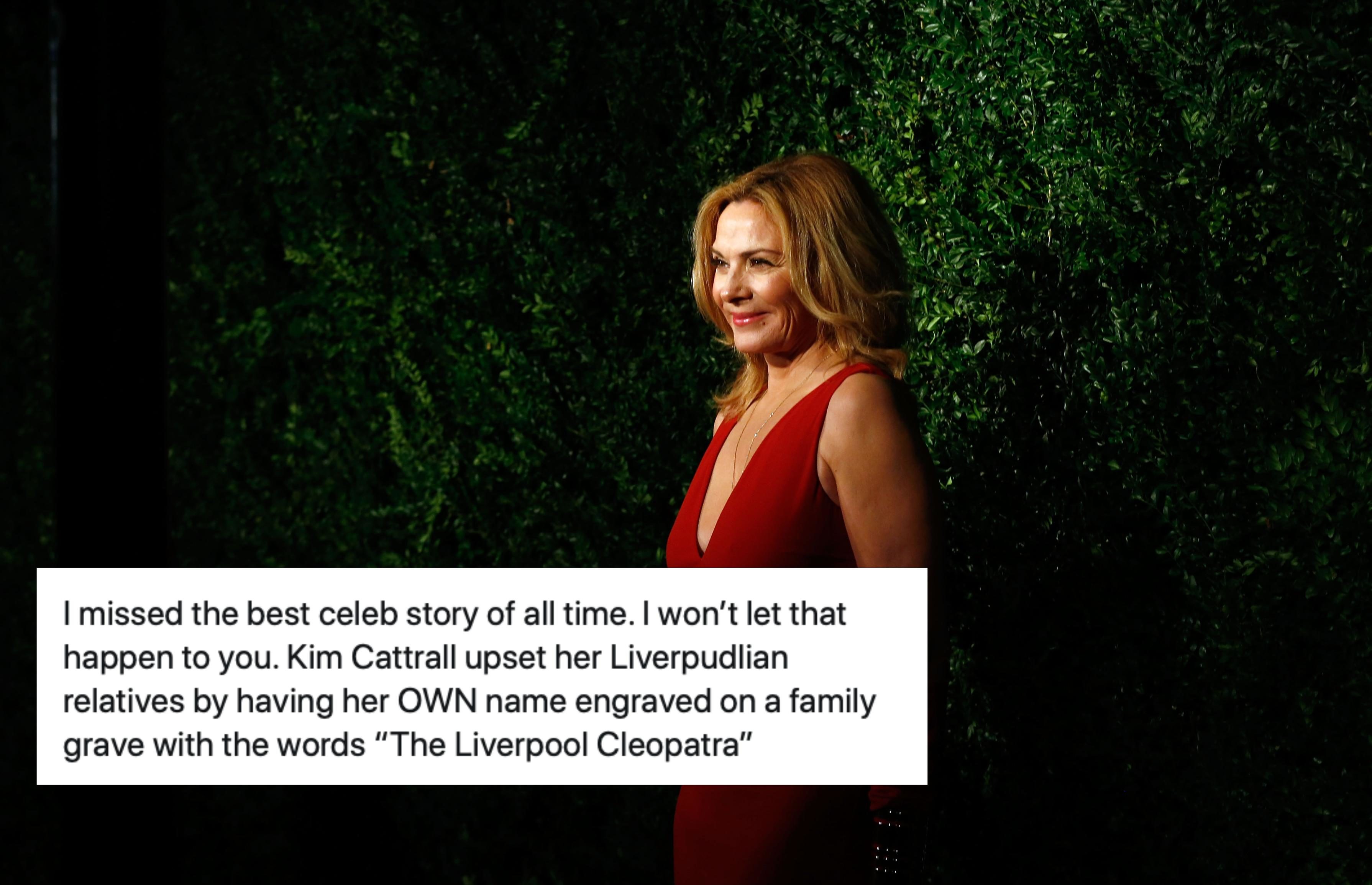 This story about Kim Cattrall declaring herself 'Liverpool's Cleopatra' on a gravestone is going viral - for obvious reasons