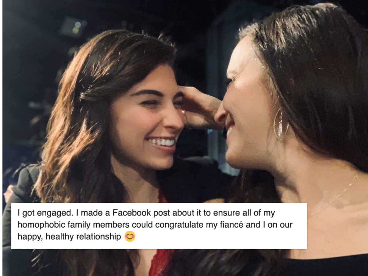 Lesbian woman has a defiant message for her homophobic family after emotional engagement to her girlfriend