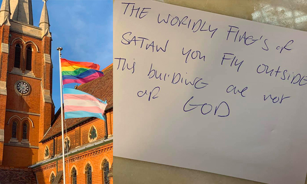 A church flying LGBT flags was told they were 'of Satan'. Its reverend is 'heartened' after locals told the troll ‘not today’