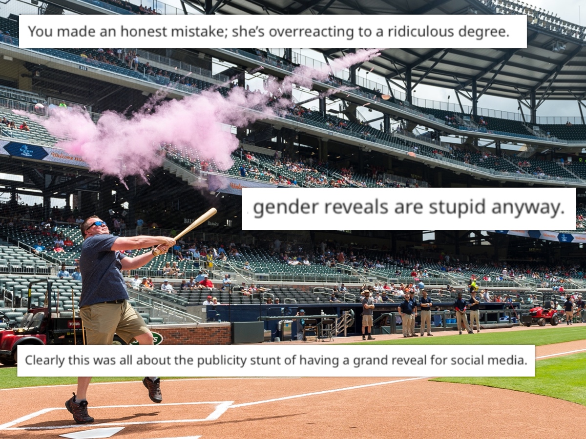 Hate crimes are rising and the planet is burning, but this woman locked herself in a bathroom and cried because a gender reveal was 'ruined'